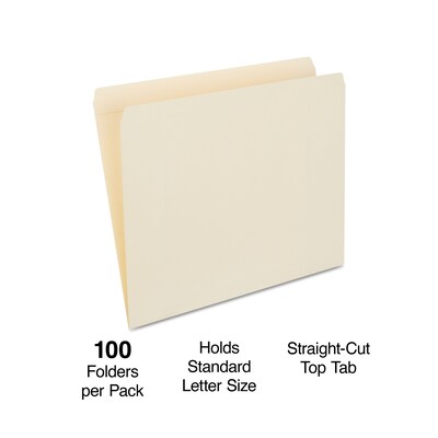 Staples 30% Recycled Reinforced File Folders, Single Tab, Letter Size, Manilla, 100/Box (ST508820/508820)