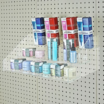 Azar Displays Three-Tier Acrylic Counter/Pegboard/Slatwall Step Display