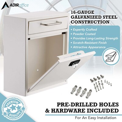 AdirOffice Steel Medium Wall Mounted Interoffice Mailbox Drop Box, White (631-05-WHI-KC)