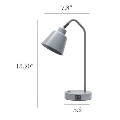 Simple Designs Sleek Essentials LED Desk Lamp, 16", with USB Ports, Gray (LD1071-GRY)