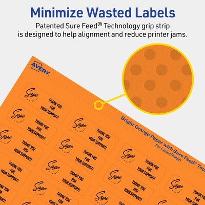 Avery Laser/Inkjet Multipurpose Rectangle Labels, 2/3" x 1-3/4", Bright Orange, 440/Pack (94209)