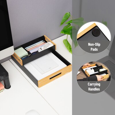 Mind Reader 2-Compartment Metal/Wood Tiered Desktop Organizer Trays, Black (2TRAY-BLK)