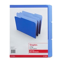 Staples® File Folders, 1/3-Cut Tab, Letter Size, Blue, 24/Pack (ST13842-CC)