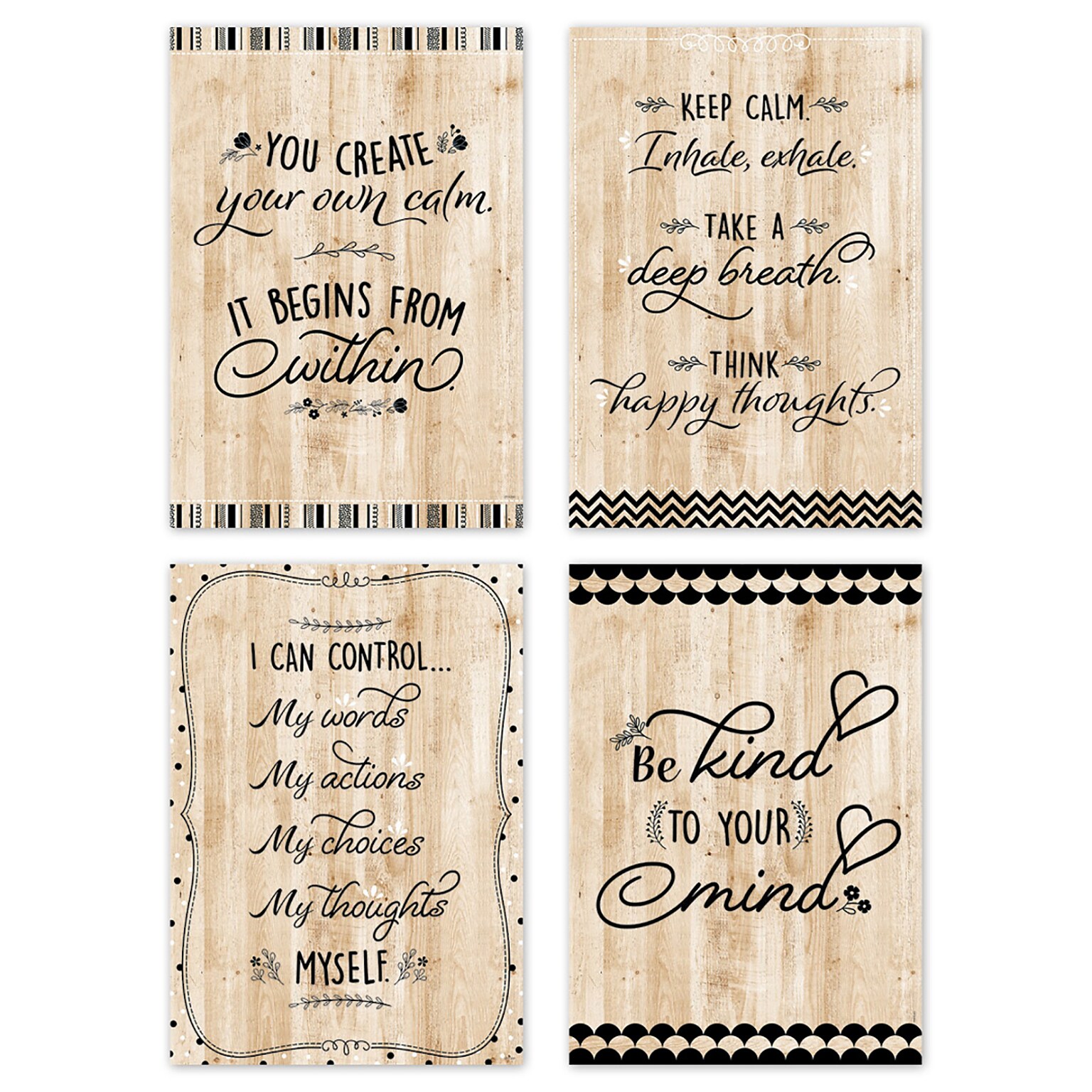 Creative Teaching Press Core Decor Black, White, and Wood Inspire U 4-Poster Pack (CTP10988)
