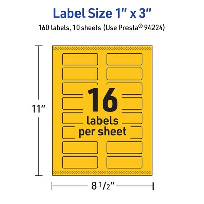 Avery Laser/Inkjet Rectangle Multipurpose Labels, 1" x 3", Bright Yellow, 160/Pack (94224)