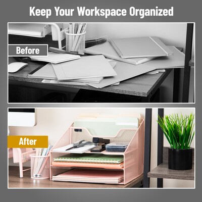 Mind Reader 5-Compartment Metal Mesh Desk Organizer, Pink (MESHBOX5-PNK)