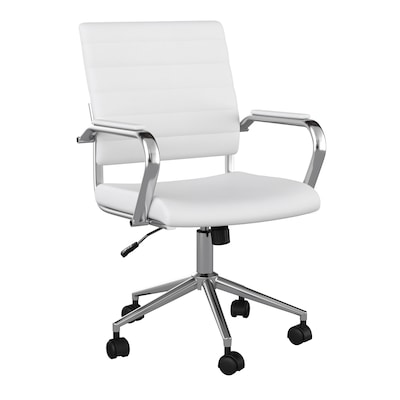 Martha Stewart Piper Faux Leather Swivel Executive Chair, White/Polished Nickel (CH2209212WH)