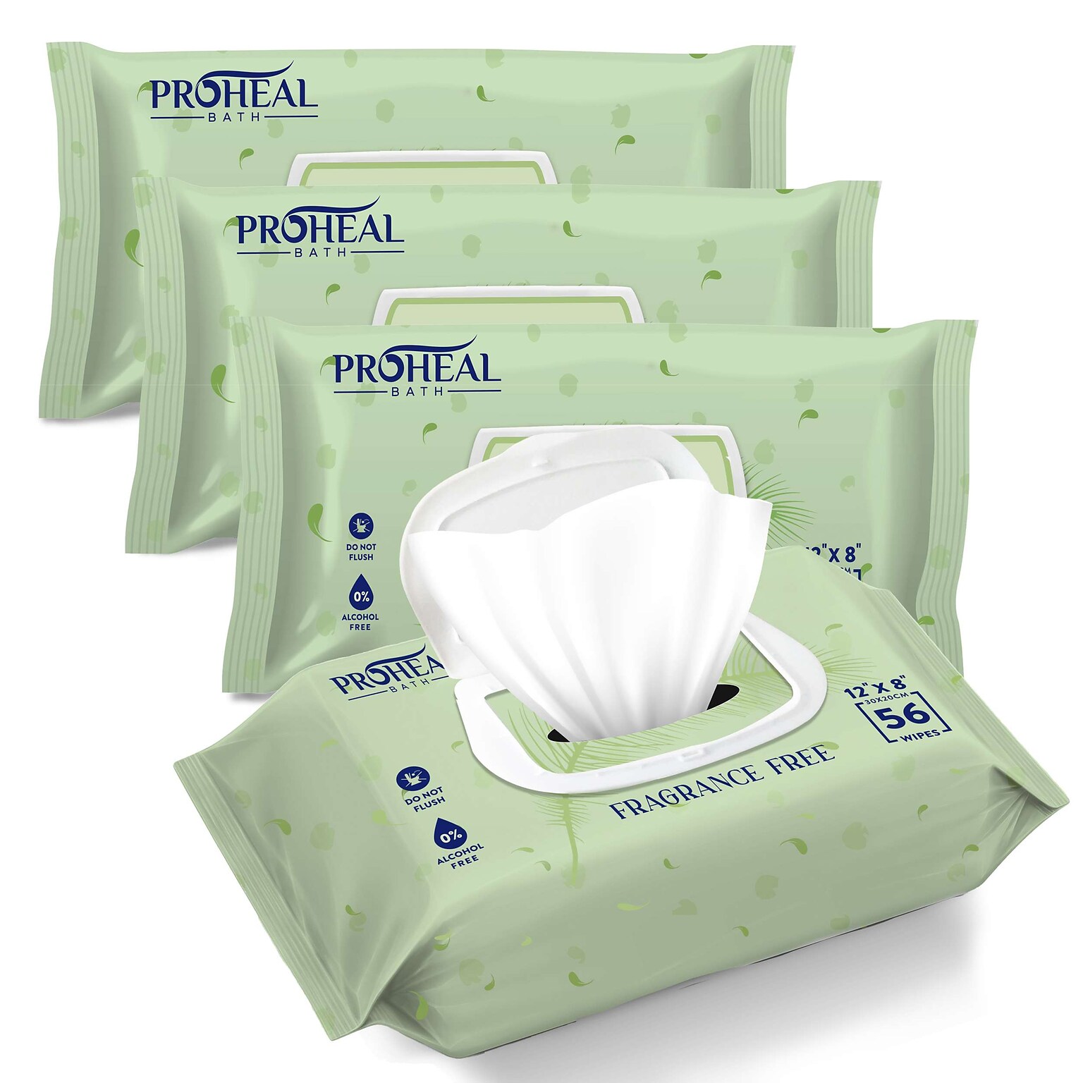 ProHeal Incontinece Wet Wipes for Adults, Fragrance-Free, 12 x 8, 56 Wipes/Pack,  4 Packs (PH-16244H)
