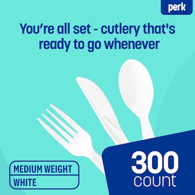 Perk™ Polystyrene Assorted Cutlery, Medium-Weight, White, 300/Pack (PK56406)