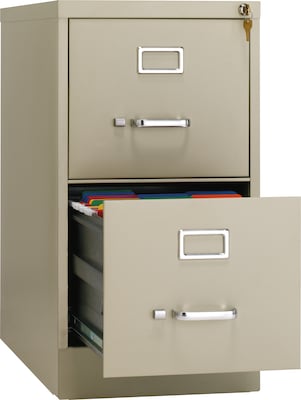 Hirsh Commercial 2-Drawer Vertical File Cabinet, Letter Size, Lockable, 28.375"H x 15"W x 26.5"D, Putty (14026)