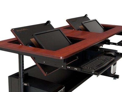 VersaDesk Revolution 72"W Manual Adjustable Standing Computer Table, Cherry/Black (RST7224-BC)
