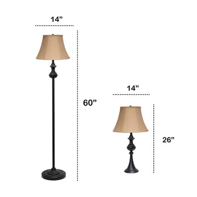Lalia Home Homely 60"/26" Restoration Bronze Three-Piece Floor/Table Lamp Set with Bell Shades (LHS-1007-RZ)
