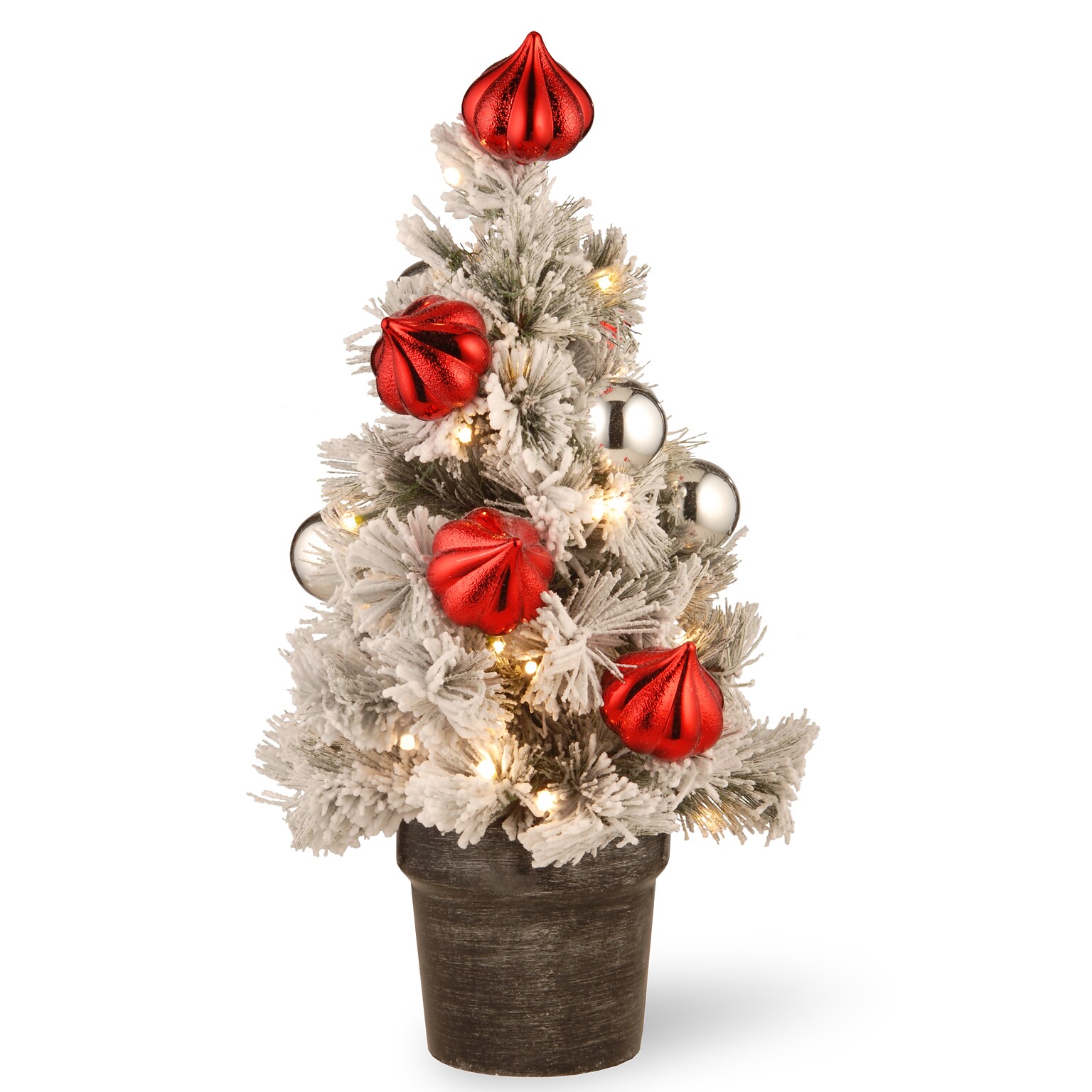 National Tree Company 2 Snowy Bristle Pine Tabletop Tree with Battery Operated LED Lights (SNP7-308-20-B)