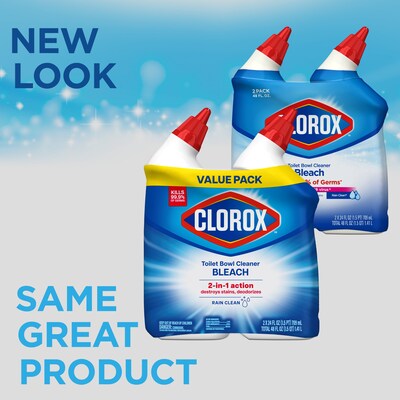 Clorox Disinfecting Toilet Bowl Cleaner with Bleach, Rain Clean Scent, 24 Oz., 2/Pack (00273)