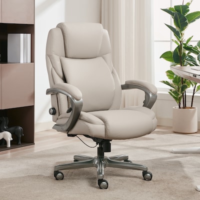 La-Z-Boy Niall AIR Lumbar Pro+ Ergonomic Vegan Leather Executive Big & Tall Chair, 400 lb. Capacity, Beige (60114-BGE)