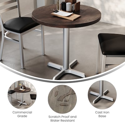 Flash Furniture Bennett 30" Round Wooden Commercial Indoor Table, Dark Brown Top/Silver Base (GSFRD30DBT2222S)
