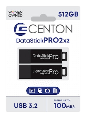 Centon Datastick Pro 512GB USB Type-C Flash Drive, Black, 2/Pack (S1-U3P6-512G-2)