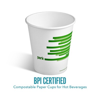 Perk™ Eco Compostable Paper Hot Cup, 10 Oz., White/Green, 50/Pack (PK56223)