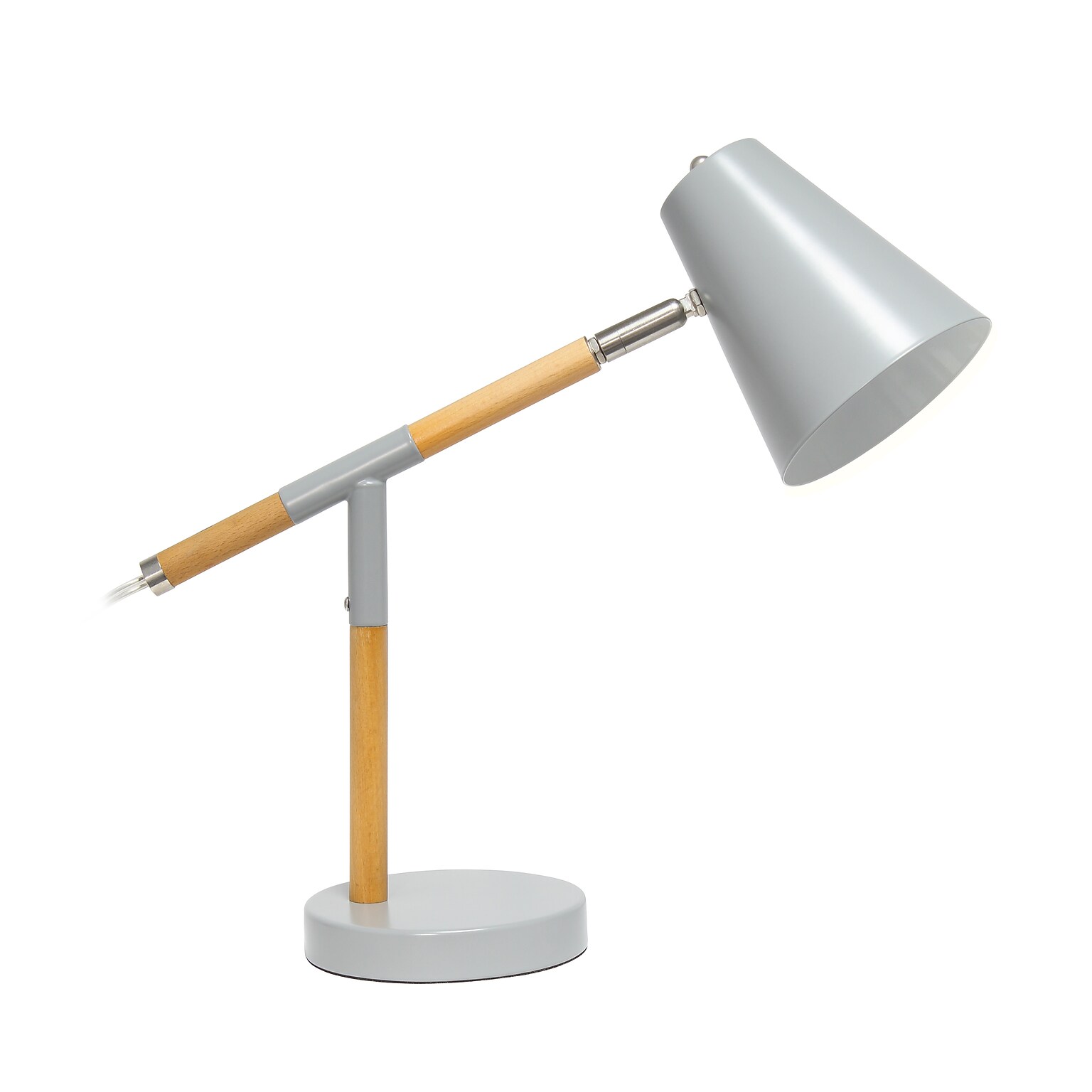 Simple Designs Gray Matte and Wooden Pivot Desk Lamp (LD1059-GRY)