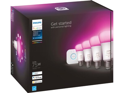 Philips Hue White Starter Kit, A19 16 Million Colors 10.5W E26  (563296)