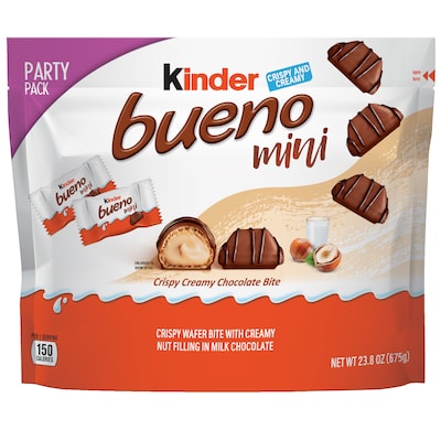 KINDER Bueno Mini Milk Chocolate Crispy Wafer Bites with Creamy Nut Filling,  23.8 oz, 125 Pieces/Bag (FEU55654)