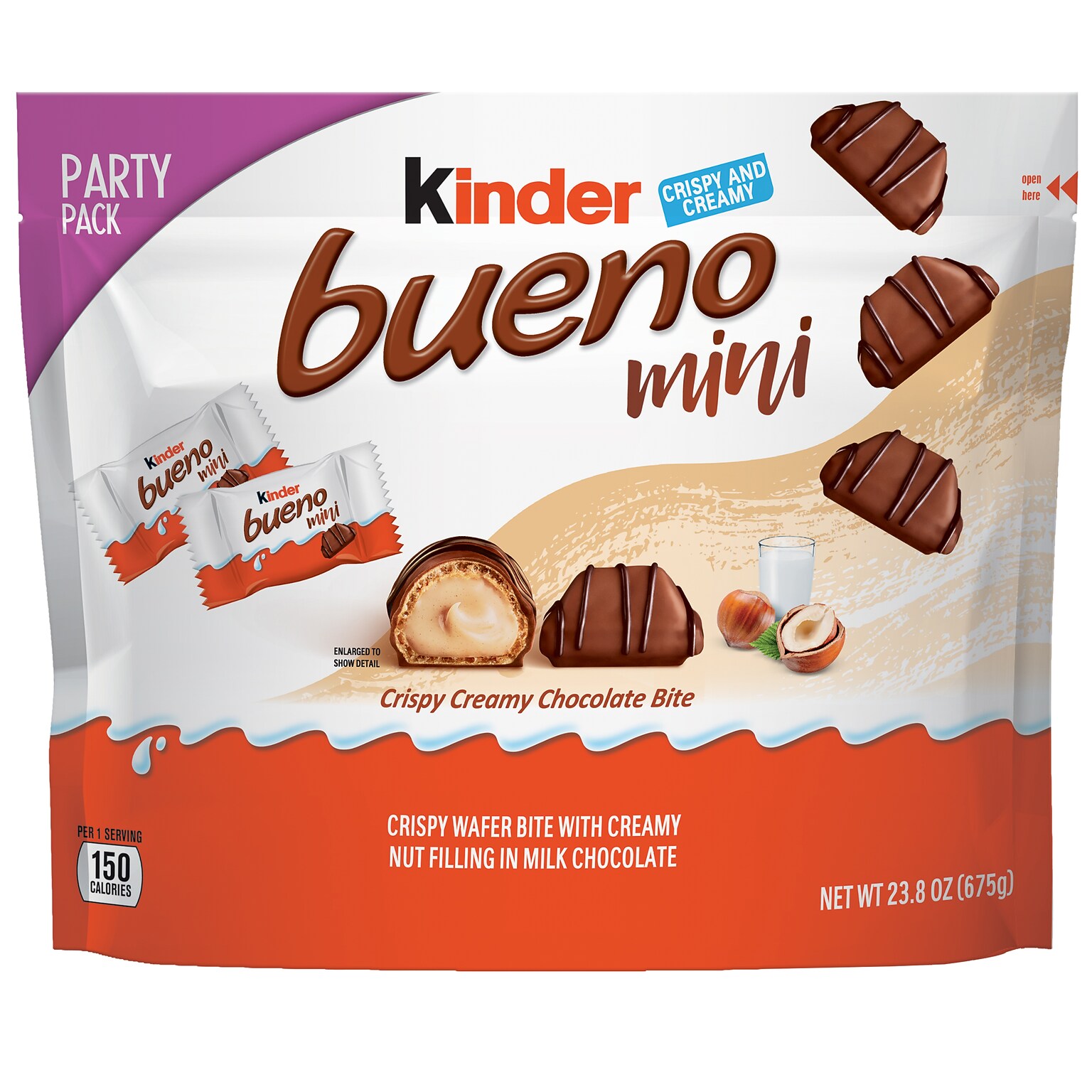 KINDER Bueno Mini Milk Chocolate Crispy Wafer Bites with Creamy Nut Filling,  23.8 oz, 125 Pieces/Bag (FEU55654)