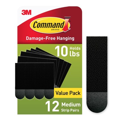 Command Medium Hanging Strips, 10 lb., Black, 12/Pack (17204BLK12ES)