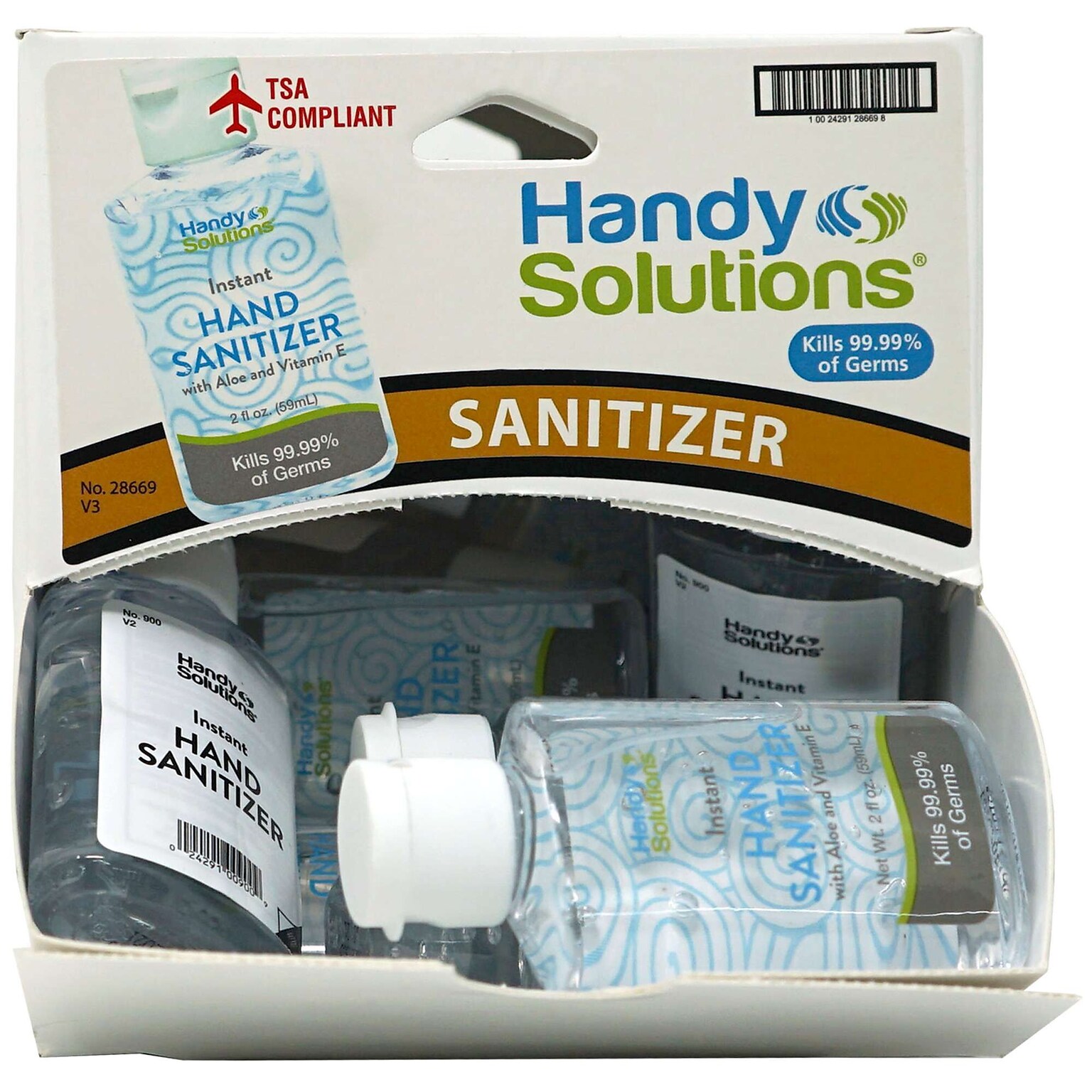 Handy Solutions Instant Hand Sanitizer, 2 oz Trial Size Bottle, 15 Bottles/Dispensit Box, 12 Dispensit Boxes/Carton
