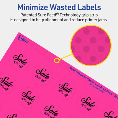 Avery Laser/Inkjet Round Multipurpose Labels, 1.25" Dia., Neon Magenta, 300/Pack (94505)