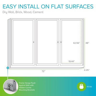 Ghent 4' H x 6' W Enclosed Natural Cork Bulletin Board with Satin Frame, 3 Door (PA34872K)
