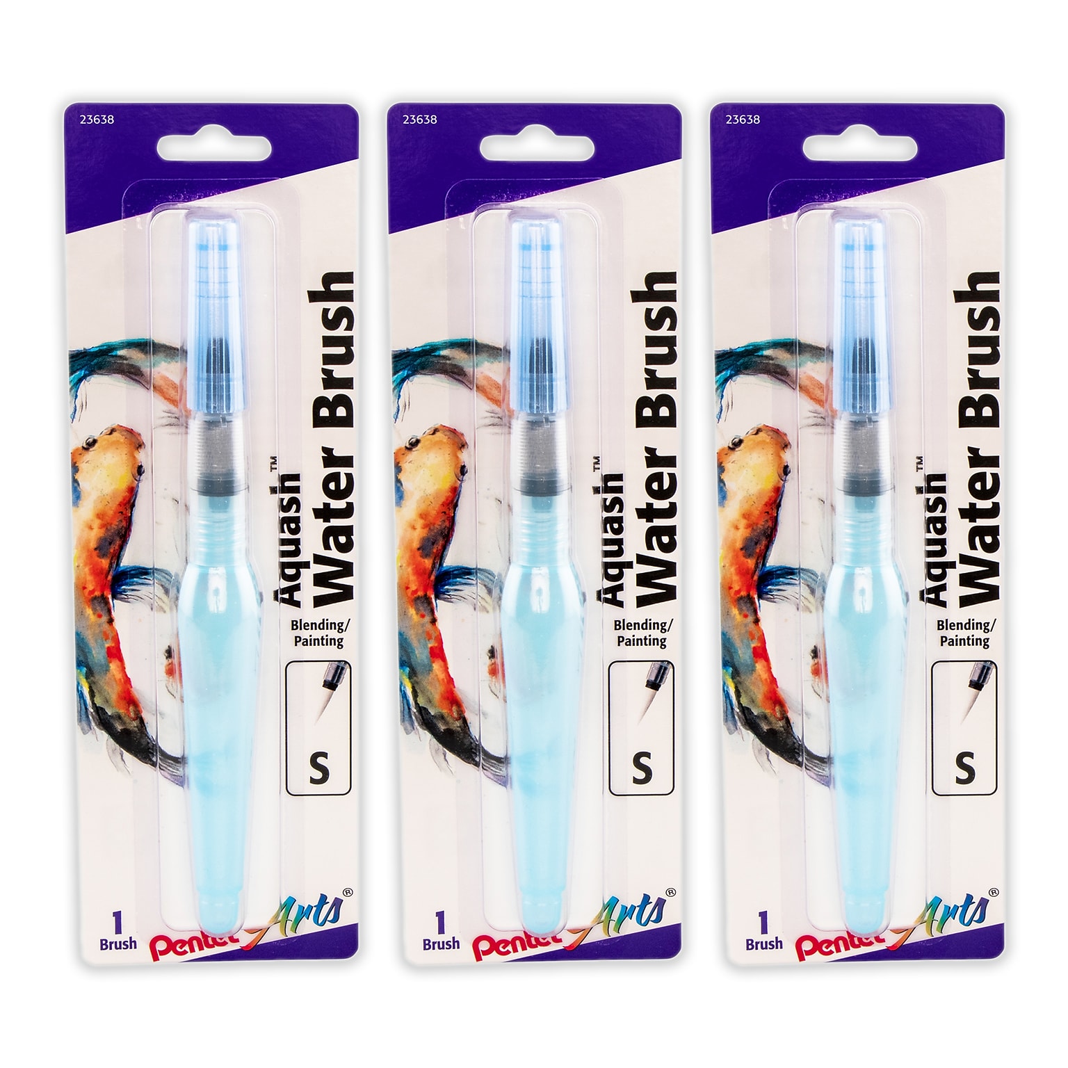 Pentel Arts Aquash Nylon Watercolor Brush, 3/Bundle (PTAFRHFBP-3)