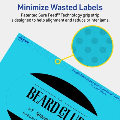 Avery Printable Oval Multipurpose Labels, 4" x 6", Bright Blue, 40/Pack (94057)