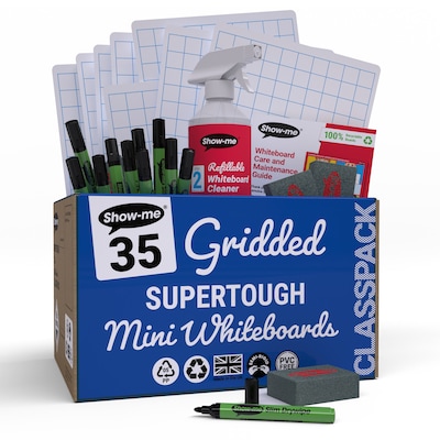 Show-me SUPERTOUGH Gridded Mini Whiteboard Kit, Assorted Colors, 35/Set (EPTCSRGX)