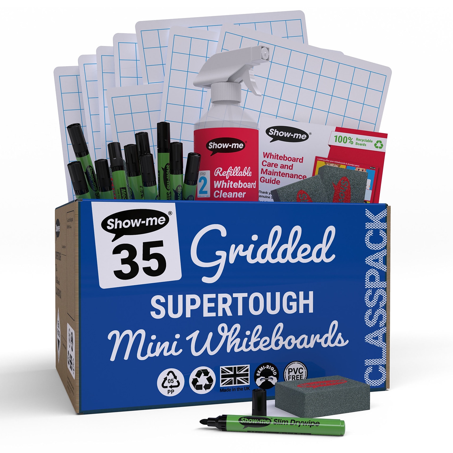 Show-me SUPERTOUGH Gridded Mini Whiteboard Kit, Assorted Colors, 35/Set (EPTCSRGX)