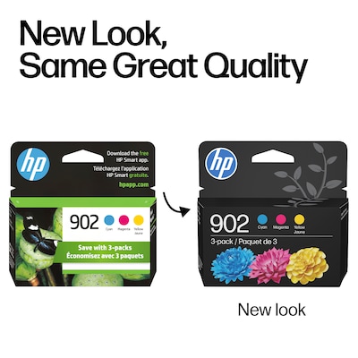 HP 902 Cyan/Magenta/Yellow Standard Yield Ink Cartridge, 3/Pack (T0A38AN#140)