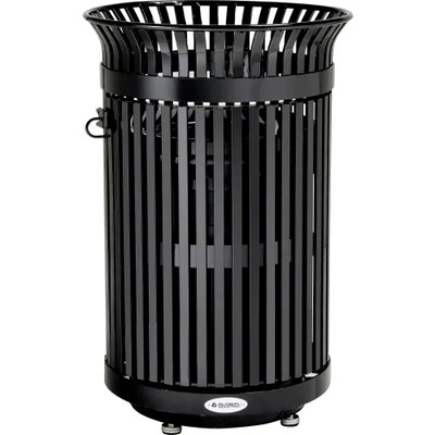 Global Industrial Outdoor Heavy-Duty Slatted Steel Trash Can w/ Door, 36 Gal., Black (641630BK)