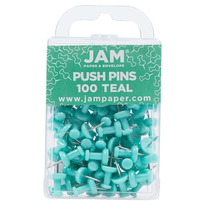 JAM Paper Push Pins, Teal, 100/Pack (22432067)