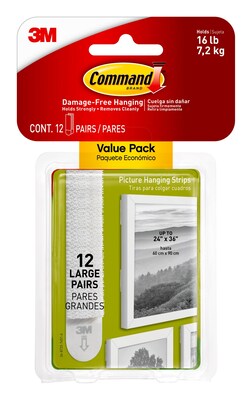 Command Large Picture Hanging Strips, Damage-Free, White, 12 Pairs, 24 Command Strips (17206-12ES)