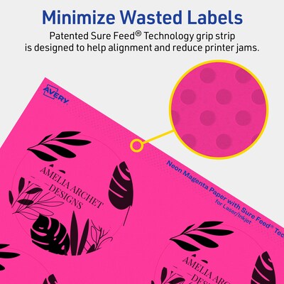 Avery Laser/Inkjet Round Multipurpose Labels, 3" Dia., Neon Magenta, 480/Box (94513)