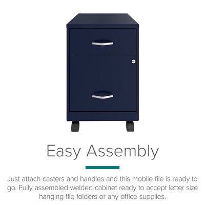 Space Solutions 18 2-Drawer Mobile Verticle File Cabinet with Accessory Drawer, Letter Width, Navy