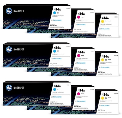 HP 414A Cyan/Magenta/Yellow Standard Yield Toner Cartridge Set, 3/Pack (HP414ACMY3PK)