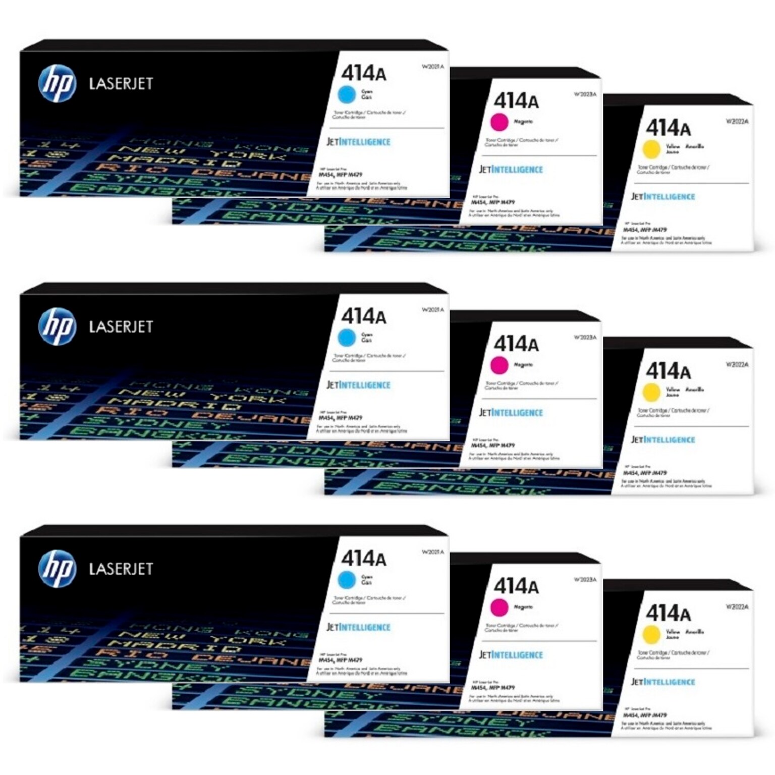 HP 414A Cyan/Magenta/Yellow Standard Yield Toner Cartridge Set, 3/Pack (HP414ACMY3PK)