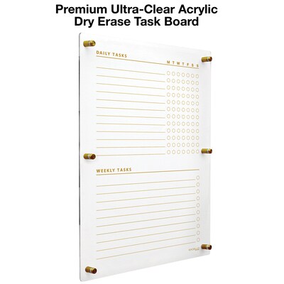 Excello Brands Acrylic Dry-Erase Planning Board, 20" x 30", Gold Print (ACRYLBRD-TSK20X30-GLD)