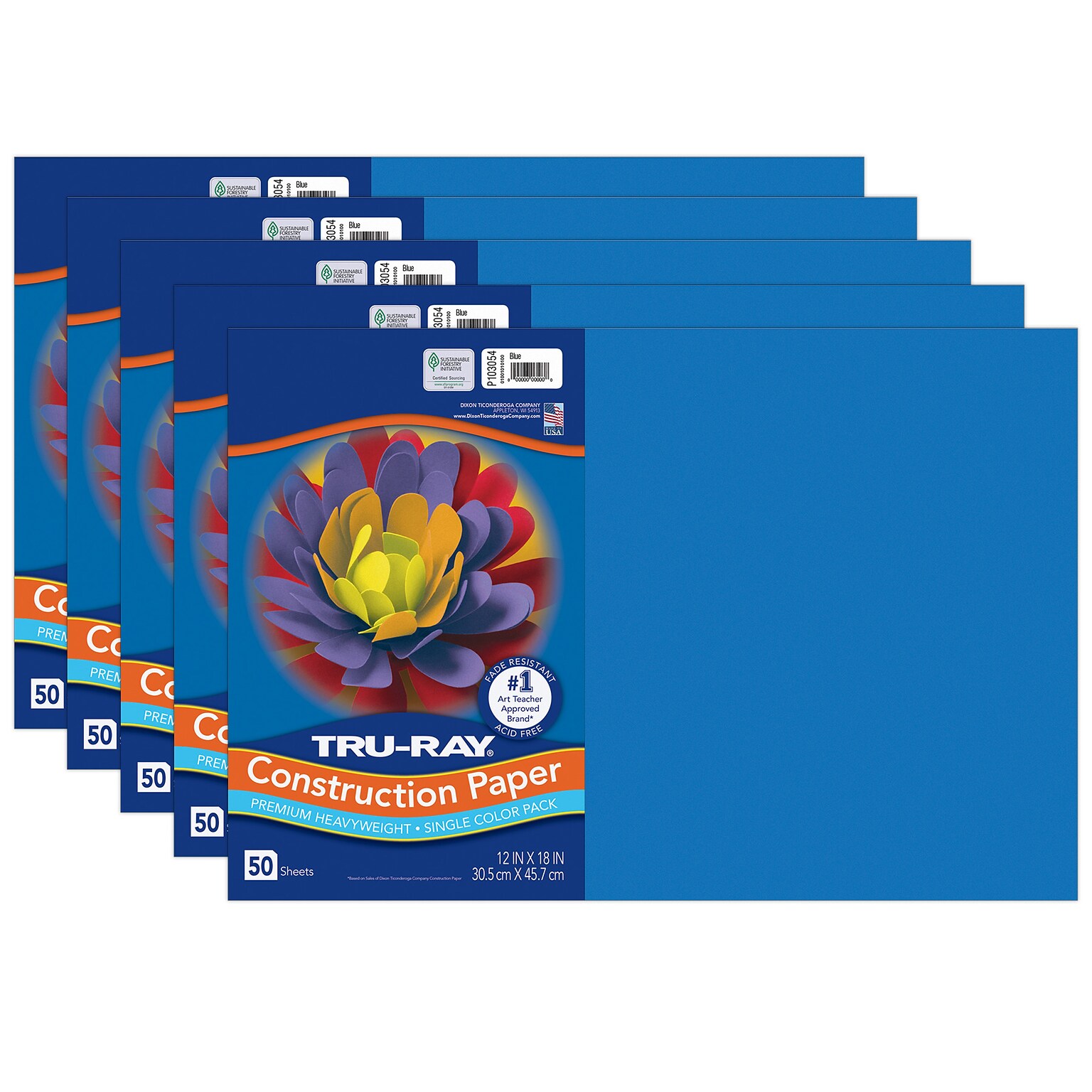 Tru-Ray 12 x 18 Construction Paper, Blue, 50 Sheets/Pack, 5 Packs/Bundle (PAC103054-5)