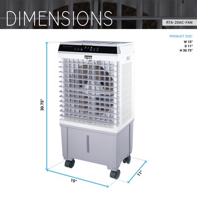 Techni Home 3-in-1 Portable Evaporative Cooler with Remote, WiFi Enabled, White (RTA-20AC-FAN)