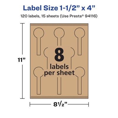 Avery Laser/Inkjet Decorative Edge Multipurpose Labels, 1.5" x 4", Kraft Brown, 120 Labels/Pack ( 94116)