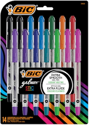 BIC Gel-ocity Stic Gel Pens, Medium Point, 0.7 mm, Assorted Colors, 14/Pack (RGSMP14-AST)