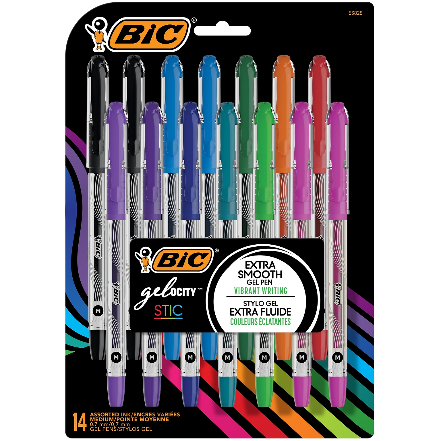 BIC Gel-ocity Stic Gel Pens, Medium Point, 0.7 mm, Assorted Colors, 14/Pack (RGSMP14-AST)