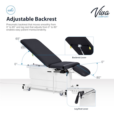 Viva Comfort XRO Electric Height and Back Adjustable Exam Table with Stirrups, 600 lb Capacity, Black (ADI903-24-BLK-MK)
