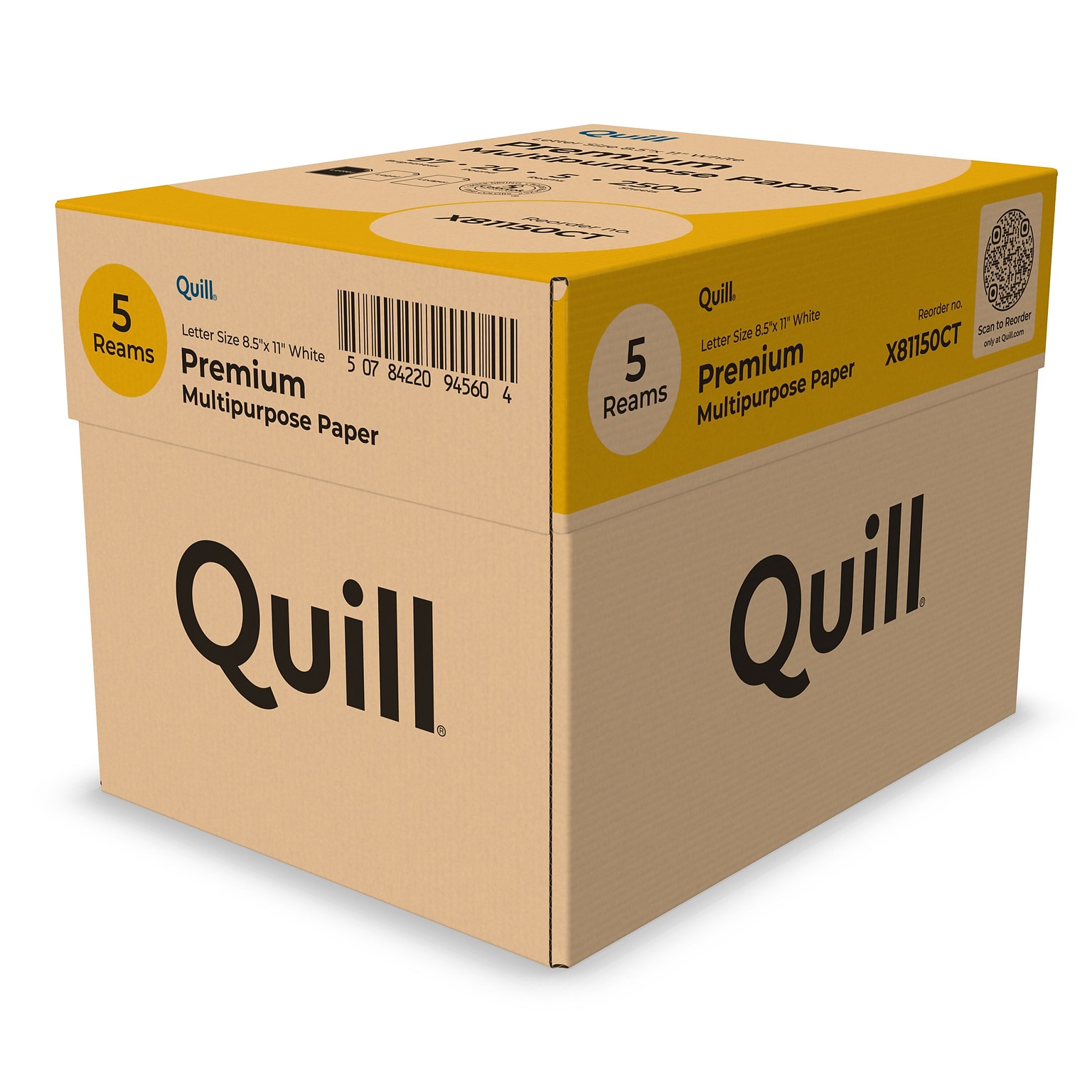 Quill Brand® 8.5 x 11 Premium Multipurpose Paper, 20 lbs., 97 Brightness, 5 Reams/CT (X81150CT)